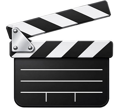 Black and white film clapperboard with blank spaces for scene and take information.