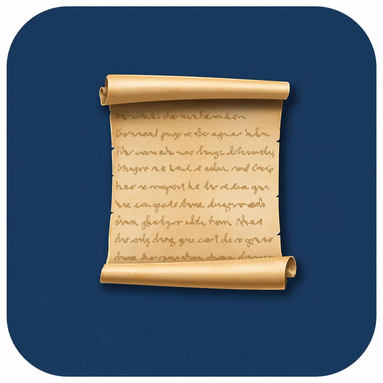 A rolled parchment scroll with faded, illegible writing on a dark blue background.
